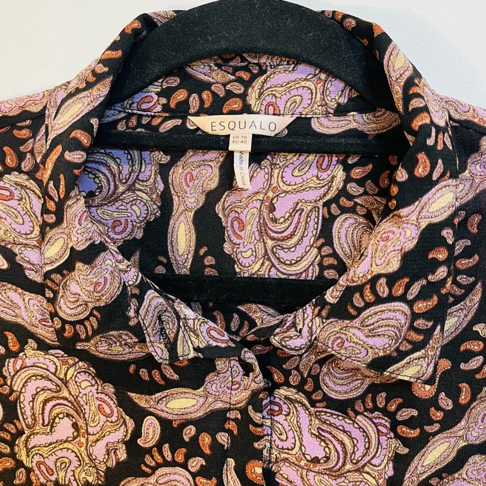 ESQUALO Paisley Floral Button Down Boho Semi Sheer Blouse Long Sleeve Top Medium - Picture 4 of 11
